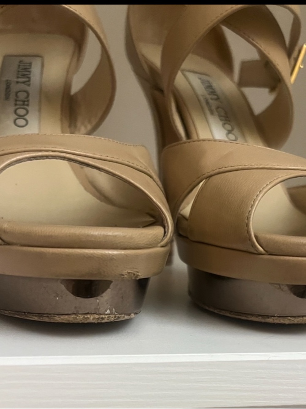 Jimmy Choo Kuki Nude Leather Strappy Platform Stiletto Sandals - Picture 3 of 16